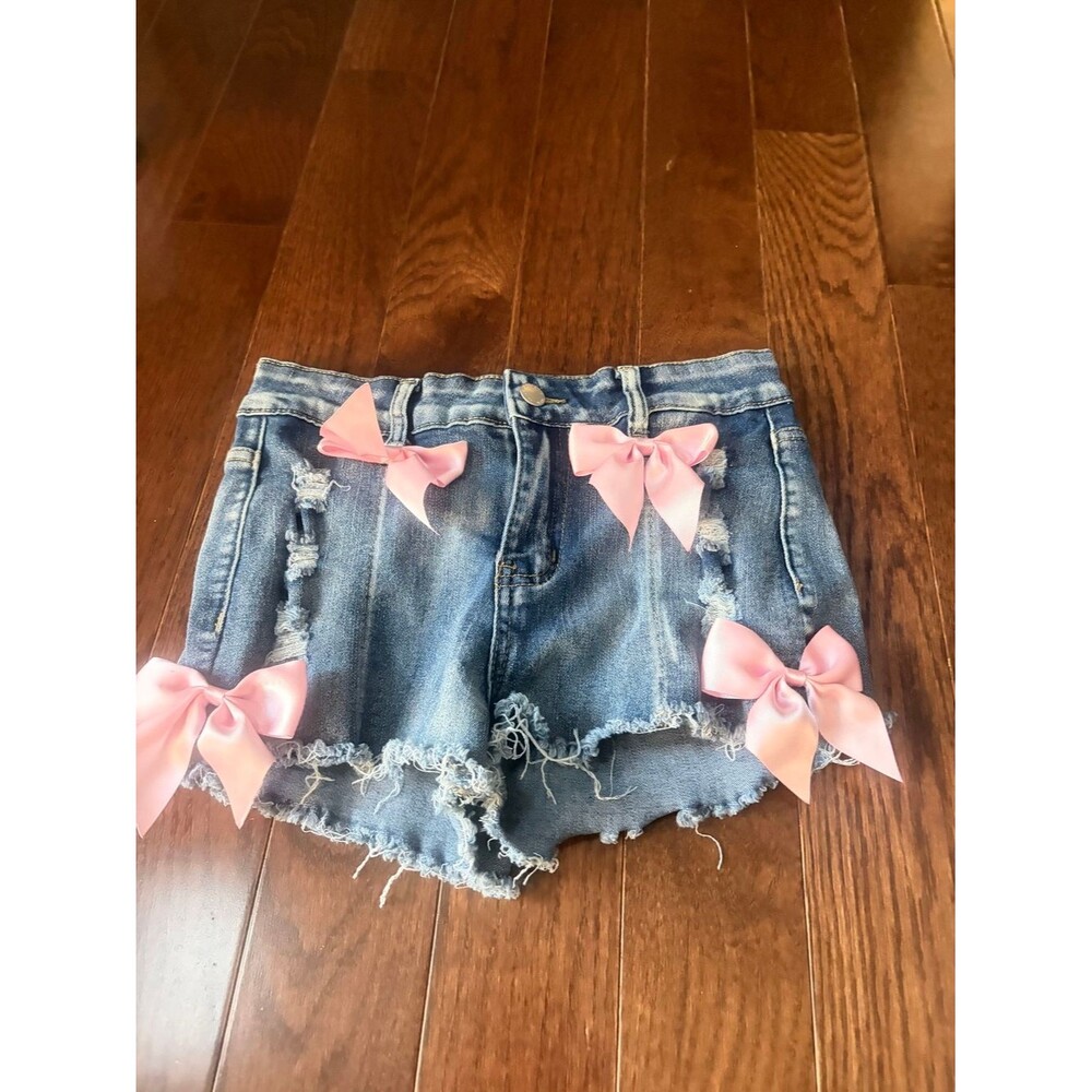Blue Denim Shorts with Contrast Stitching